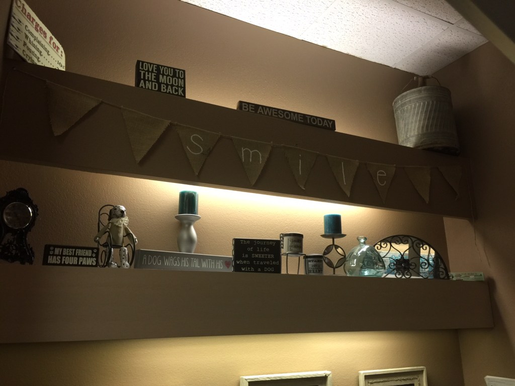 knick knacks sitting on shelf